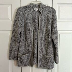 Vintage Cardigan Messages Brand Size Large Grandma Sweater Grey Purple J1